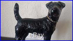 VINTAGE CAST IRON METAL BLACK AIREDALE TERRIER DOG DOORSTOP Art Deco HUBLEY