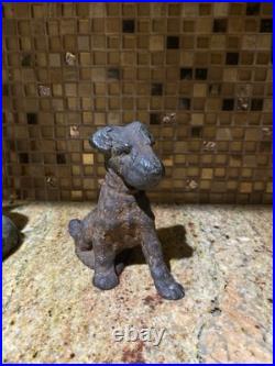 VINTAGE HUBLEY CAST IRON WIRE HAIR FOX TERRIER DOG 5 DOORSTOP 19th Century