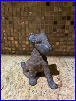 VINTAGE HUBLEY CAST IRON WIRE HAIR FOX TERRIER DOG 5 DOORSTOP 19th Century