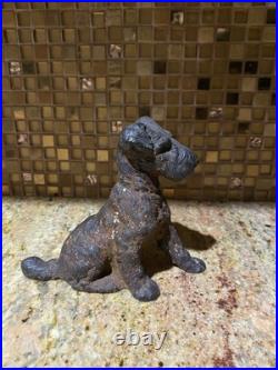 VINTAGE HUBLEY CAST IRON WIRE HAIR FOX TERRIER DOG 5 DOORSTOP 19th Century