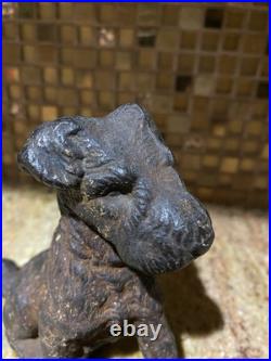 VINTAGE HUBLEY CAST IRON WIRE HAIR FOX TERRIER DOG 5 DOORSTOP 19th Century