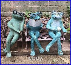 VIntage Cast Iron Frogs On A Bench & Chair Doorstop/Garden Art Painted Rare