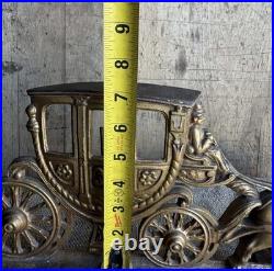 VTG 1930s Cast Iron Stagecoach Horse Doorstop Brass Finish Art Deco Farmhouse