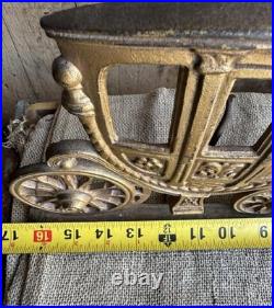 VTG 1930s Cast Iron Stagecoach Horse Doorstop Brass Finish Art Deco Farmhouse