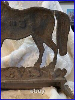 VTG/Antique NO. 3 Cast Iron Horse Mantle Pedestal Doorstop Blk/White Org. Paint