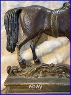 VTG/Antique NO. 3 Cast Iron Horse Mantle Pedestal Doorstop Blk/White Org. Paint