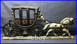 VTG Cast Iron Door Stop / Lamp Horses & Carriage Painted Spanora PS-4-E 1930s