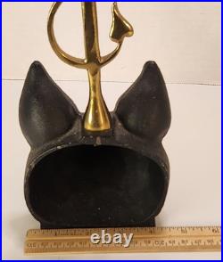 VTG Cast Iron Fox Head Doorstop Brass Riding Crop Whip Equestrian Hunt 15.5 VTG Cast Iron Fox Head Doorstop Brass Riding Crop Whip Equestrian Hunt 15.5