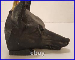 VTG Cast Iron Fox Head Doorstop Brass Riding Crop Whip Equestrian Hunt 15.5 VTG Cast Iron Fox Head Doorstop Brass Riding Crop Whip Equestrian Hunt 15.5