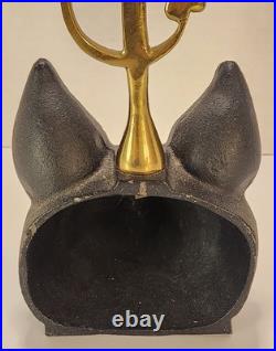 VTG Cast Iron Fox Head Doorstop Brass Riding Crop Whip Equestrian Hunt 15.5 VTG Cast Iron Fox Head Doorstop Brass Riding Crop Whip Equestrian Hunt 15.5