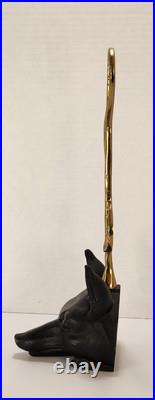 VTG Cast Iron Fox Head Doorstop Brass Riding Crop Whip Equestrian Hunt 15.5 VTG Cast Iron Fox Head Doorstop Brass Riding Crop Whip Equestrian Hunt 15.5