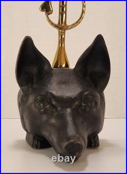 VTG Cast Iron Fox Head Doorstop Brass Riding Crop Whip Equestrian Hunt 15.5 VTG Cast Iron Fox Head Doorstop Brass Riding Crop Whip Equestrian Hunt 15.5