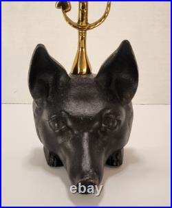 VTG Cast Iron Fox Head Doorstop Brass Riding Crop Whip Equestrian Hunt 15.5 VTG Cast Iron Fox Head Doorstop Brass Riding Crop Whip Equestrian Hunt 15.5