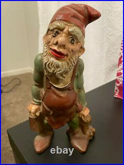 VTG Cast Iron Gnome Elf With Lantern & Keys Bank/Door Stop
