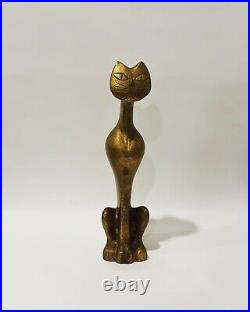 VTG Mid Century Cast Iron Stylized Siamese Cat Gold Patina Doorstop Sculpture