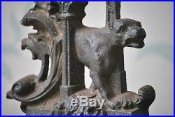 V RARE COALBROOKDALE 19THC VICTORIAN CAST IRON DOOR STOP LION PUMA CAT SIGNED