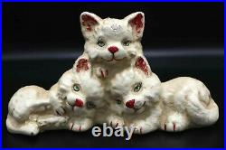 Very Rare Antique Cast Iron Doorstop 3 White Kitten Cats