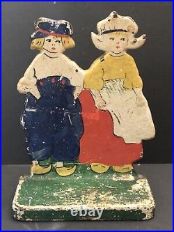 Very Rare Antique Hubley Dutch School Girl Boy Child Room Cast Iron Doorstop