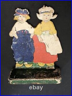 Very Rare Antique Hubley Dutch School Girl Boy Child Room Cast Iron Doorstop