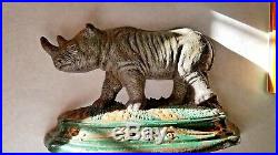 Very Rare Antique Victorian Rhinoceros Rhino Cast Iron Statue Doorstop Hubley