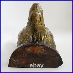 Victorian Solid Cast Brass Fox Head Whip Door Stop Porter Iron Base Antique
