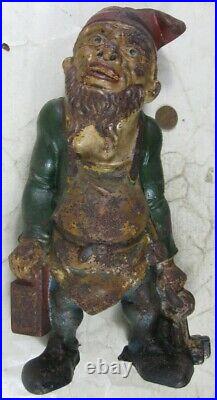 Vintage 1930's Cast Iron Hubley Gnome Doorstop About 10 tall