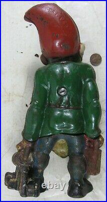 Vintage 1930's Cast Iron Hubley Gnome Doorstop About 10 tall
