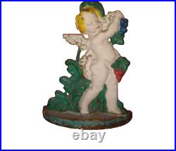 Vintage 1950s Large Heavy Angel Cherub Door Stop CAST IRON Door Holder 15inch Vintage 1950s Large Heavy Angel Cherub Door Stop CAST IRON Door Holder 15inch