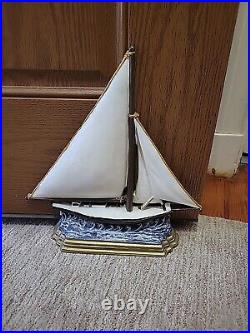 Vintage 1980s Painted Cast Iron Nautical Sailboat Decor Doorstop Heavy 14x13 Vintage 1980s Painted Cast Iron Nautical Sailboat Decor Doorstop Heavy 14x13