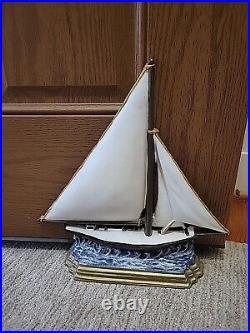 Vintage 1980s Painted Cast Iron Nautical Sailboat Decor Doorstop Heavy 14x13 Vintage 1980s Painted Cast Iron Nautical Sailboat Decor Doorstop Heavy 14x13
