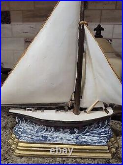 Vintage 1980s Painted Cast Iron Nautical Sailboat Decor Doorstop Heavy 14x13 Vintage 1980s Painted Cast Iron Nautical Sailboat Decor Doorstop Heavy 14x13