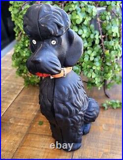 Vintage 50s Cast Iron Black Poodle Dog Figure Statue 11 Doorstop or Coin Bank