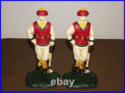 Vintage 9 3/4 High Cast Iron Old Time Golfer Door Stops Or Book Ends