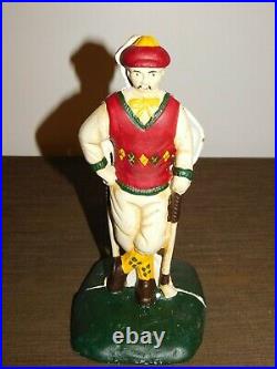 Vintage 9 3/4 High Cast Iron Old Time Golfer Door Stops Or Book Ends