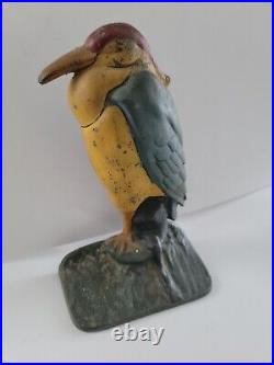Vintage Albany Foundry Cast Iron Heron Colorful Door Stop