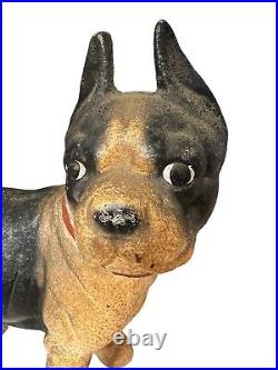 Vintage Antique Cast Iron Boston Terrier Bull Dog Door Stop Hubley Style