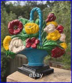Vintage/ Antique Cast Iron Hubley Door Stop Flower Basket Poppy Snapdragon #484