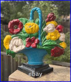 Vintage/ Antique Cast Iron Hubley Door Stop Flower Basket Poppy Snapdragon #484
