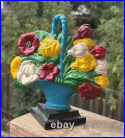 Vintage/ Antique Cast Iron Hubley Door Stop Flower Basket Poppy Snapdragon #484