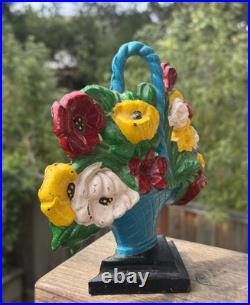 Vintage/ Antique Cast Iron Hubley Door Stop Flower Basket Poppy Snapdragon #484
