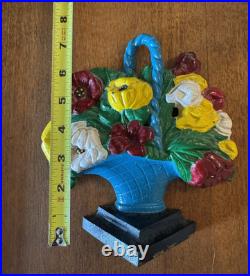 Vintage/ Antique Cast Iron Hubley Door Stop Flower Basket Poppy Snapdragon #484