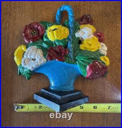 Vintage/ Antique Cast Iron Hubley Door Stop Flower Basket Poppy Snapdragon #484
