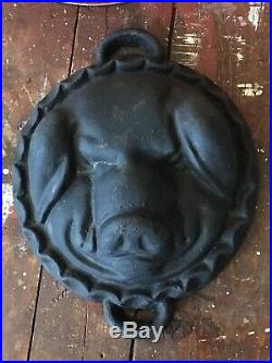 Vintage Antique Cast Iron Mold Pig Head, Head Cheese, Baking/ Doorstop Weapon
