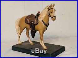 Vintage Antique Cast Iron Palomino Horse & Saddle Doorstop Statue 8 by 7 3/4