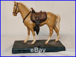 Vintage Antique Cast Iron Palomino Horse & Saddle Doorstop Statue 8 by 7 3/4