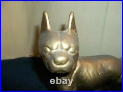Vintage Antique LARGE GOLD CAST IRON BOSTON TERRIER BULL DOG DOORSTOP STATUE