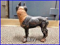 Vintage Antique Large Cast Iron Boston Terrier Bull Dog Door Stop Statue
