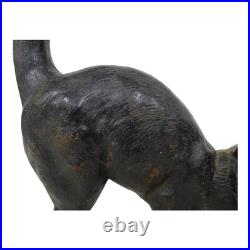 Vintage Black Cast Iron Cat Doorstop Arched Back Green Eyes Tail Molded Hair