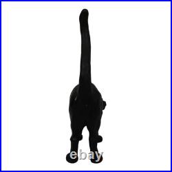 Vintage Black Cast Iron Cat Doorstop Arched Back Green Eyes Tail Molded Hair