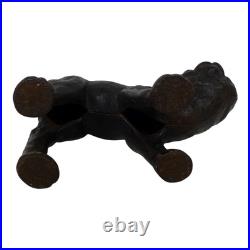 Vintage Black Cast Iron Cat Doorstop Arched Back Green Eyes Tail Molded Hair